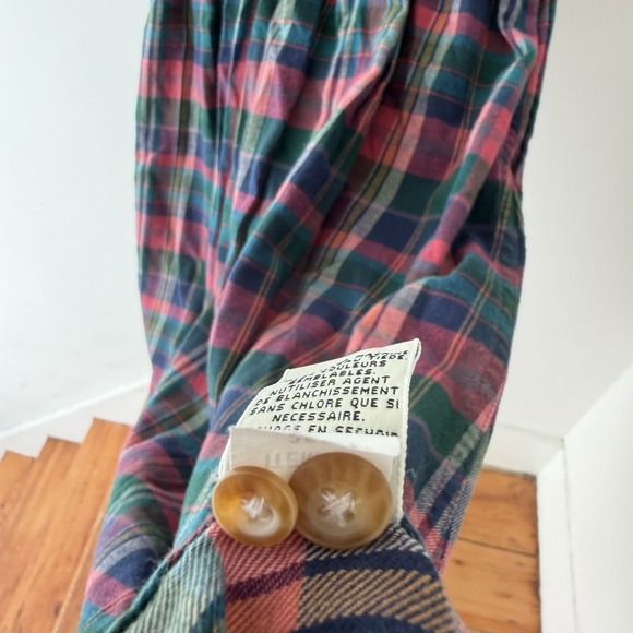 Vtg 90s Plaid Flannel Maxi Dress M Tall Denim Collar Long Sleeve Cotton Cabin - Picture 10 of 10